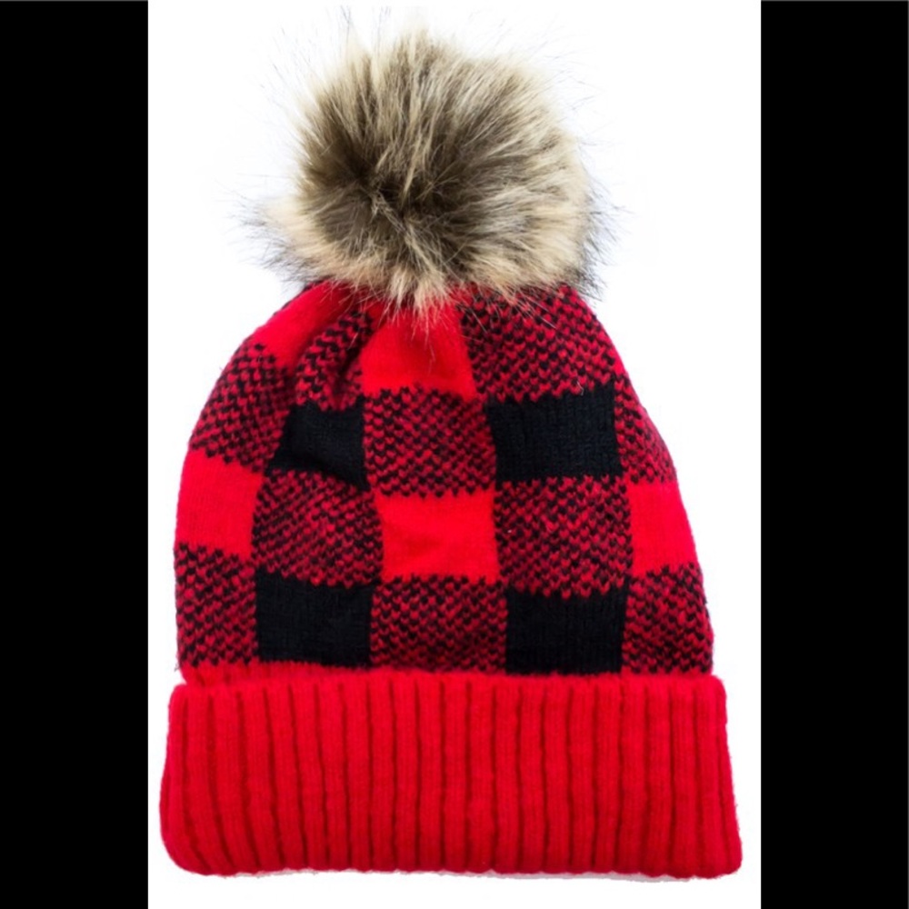 Buffalo Plaid Check Cuff Beanie Hat